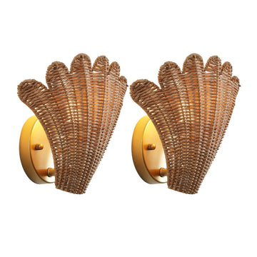 Elodie 11.5" Vintage Coastal 1-Light Rattan Scallop Shell LED Wall Sconce